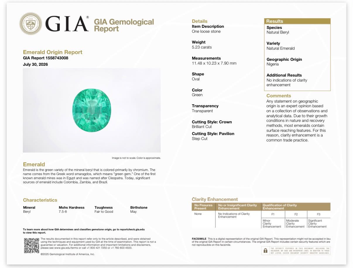 5.23ct Nigerian Emerald - No Oil - GIA Certified view 2